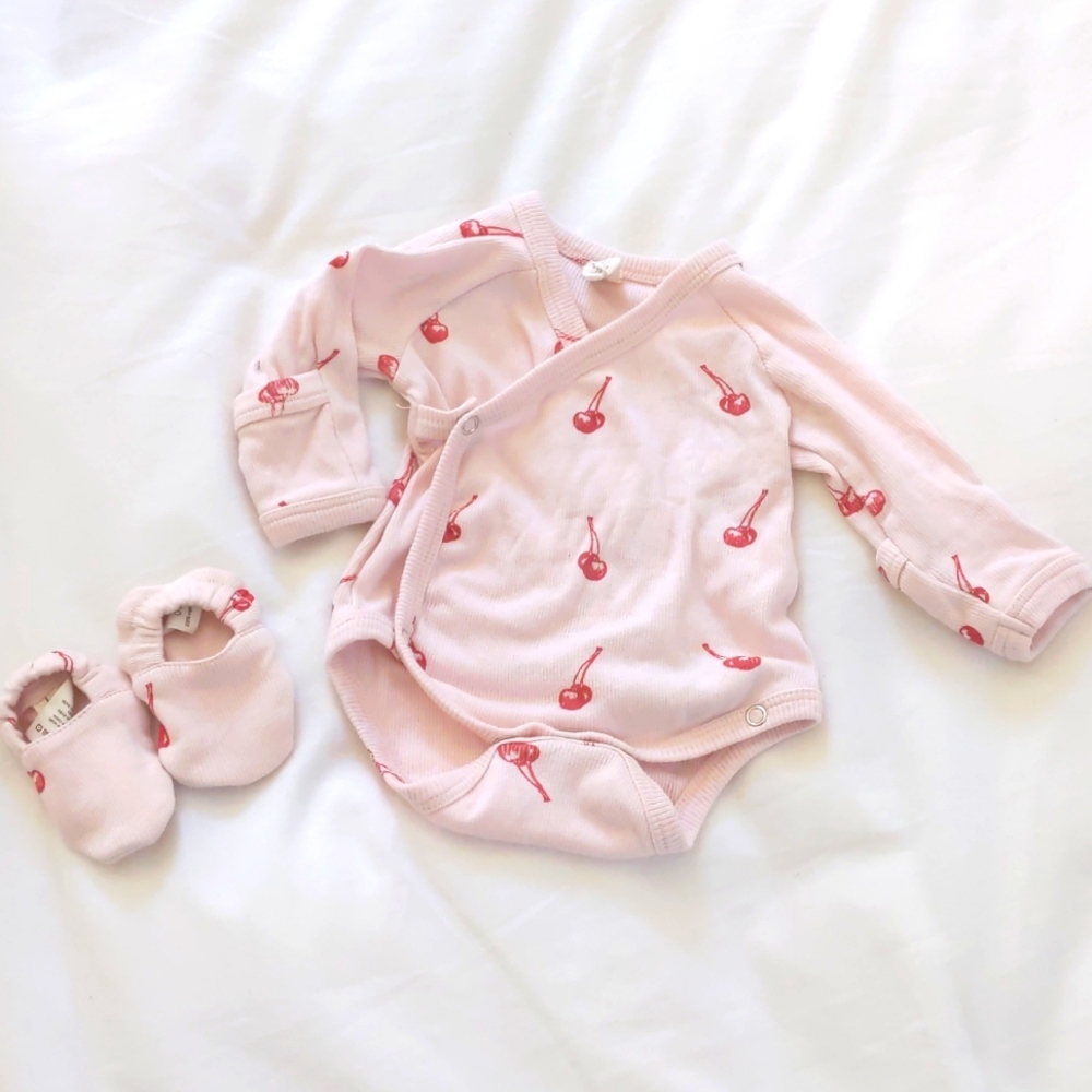 Kate Quinn Cherry Kimono Bodysuit and Booties 0-3 months